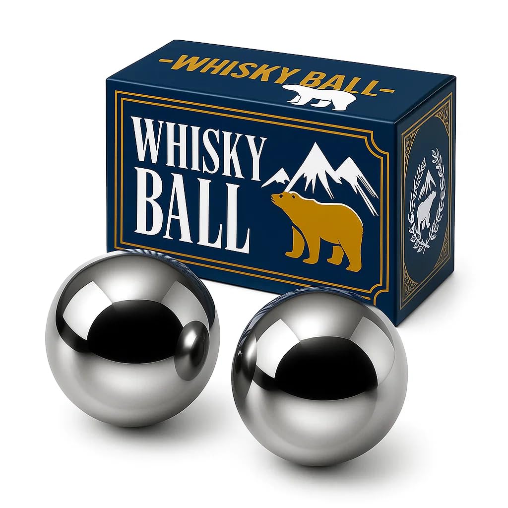 Stainless Steel Whiskey Ice Balls, Whiskey Stones, Set of 2 Reusable Metal Ice Cubes for Chilling Whiskey & Beverages - Gift Set for Men
