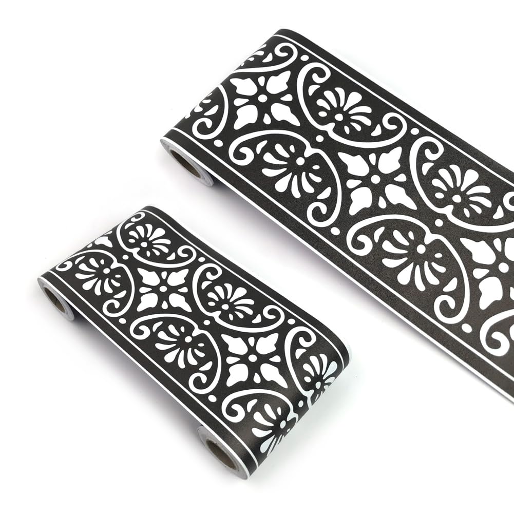 Tmapruvg Black6 12Cm*10M Wallpaper Border 3D Peel And Stick Wall Trim,Self Adhesive Ceiling Decorative Molding Waterproof Baseboard Sticker For Backsplash (Black6)