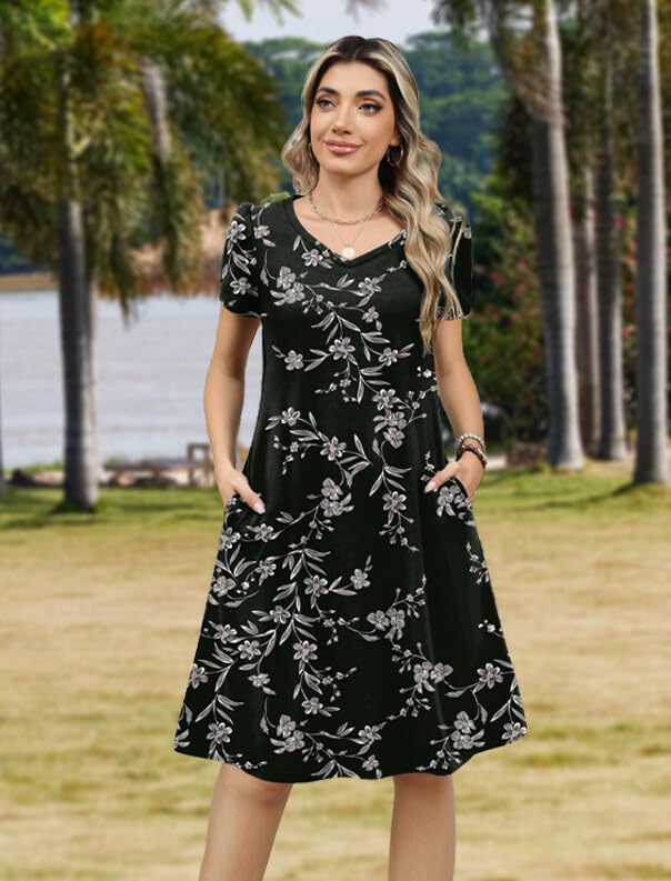 Image of Zeagoo Womens Summer A-Line Dress with Pockets Mini Short Sleeve Dresses Flowy Beach Swing Dress 2026 Vacation Travel