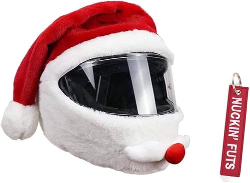 x xotic tech Funda para casco de motocicleta de Papá Noel, cubierta completa de felpa para casco de Navidad, protección de sombrero de Navidad,