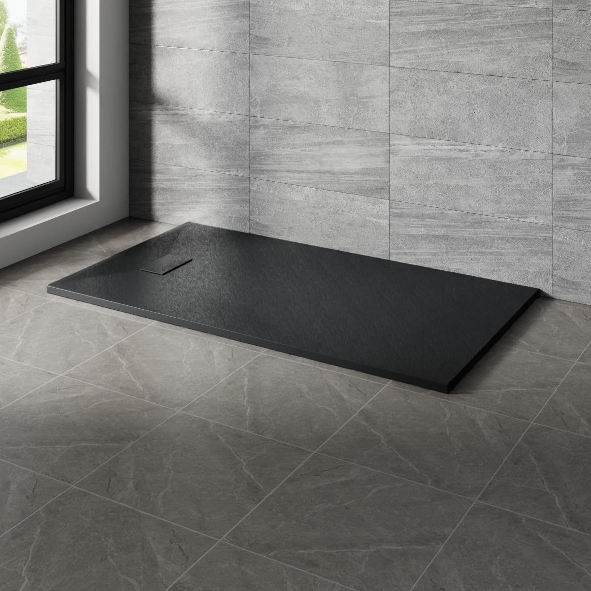 NRG 1500x900mm Black Shower Tray with Flow Waste for Bathroom Enclosures