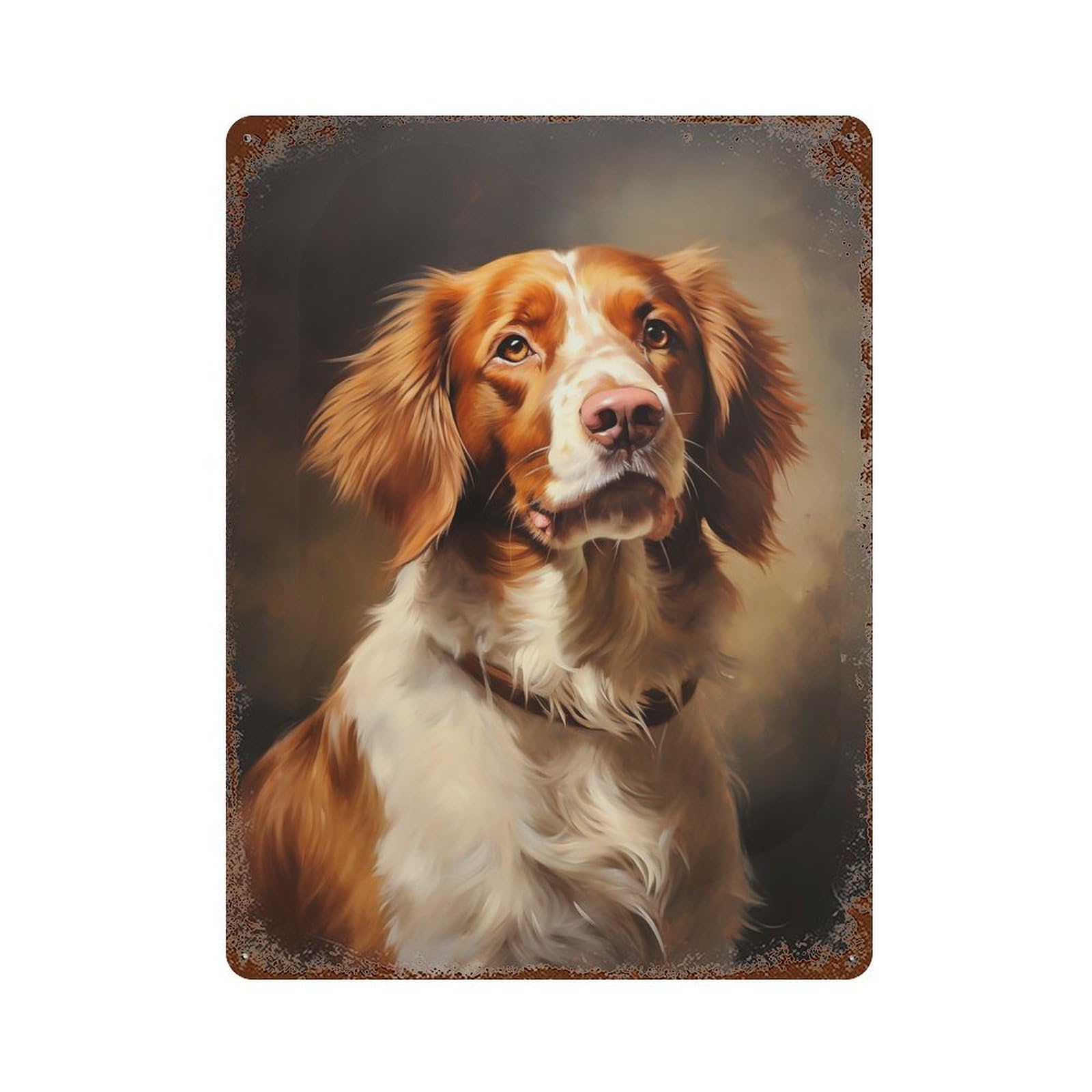 Brittany Spaniel Weathered Tin Sign 15.7"x11.8", Ideal for Shed, Workshop And Garage Wall Decor