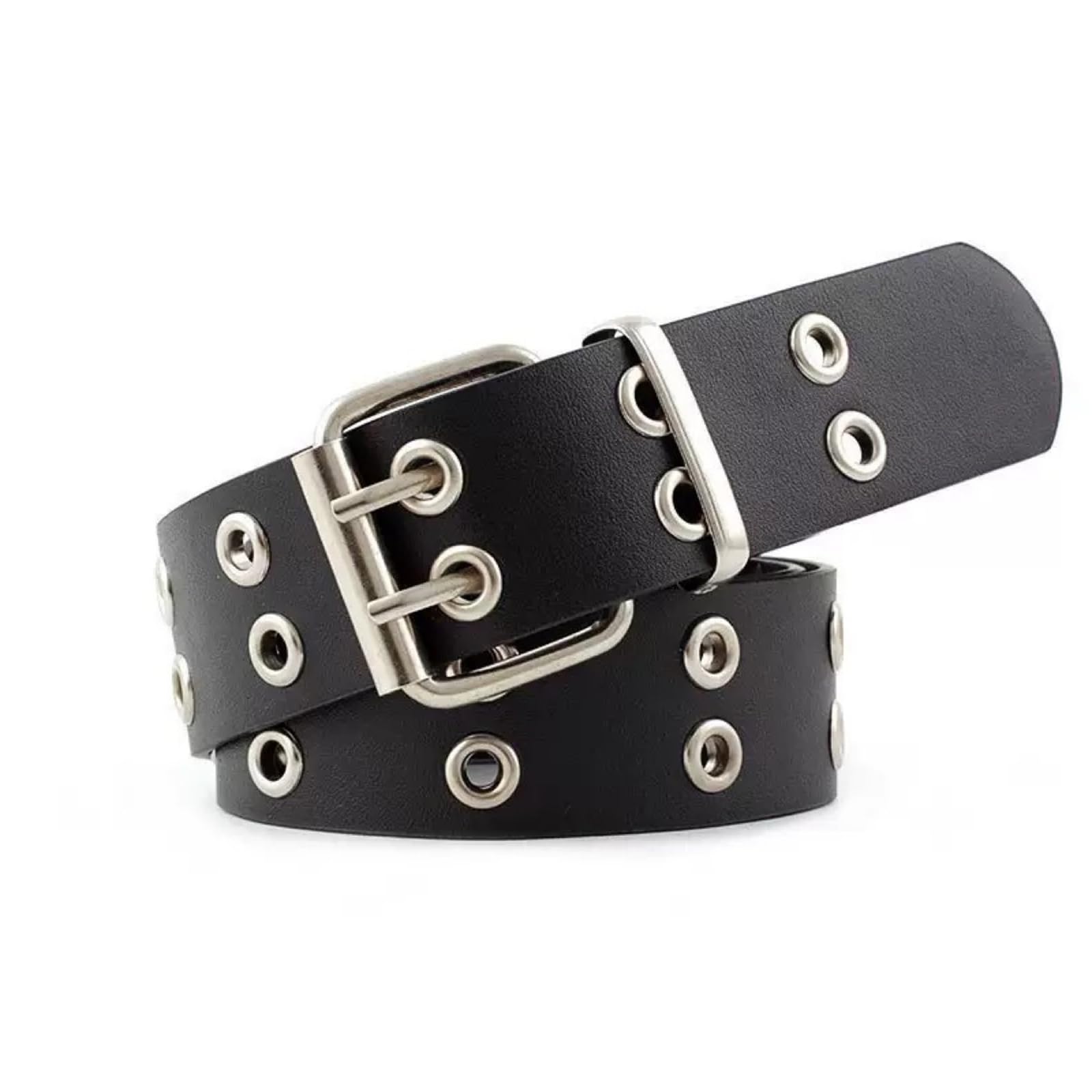 Wangqiuqiu Double Grommet Belt,Metal Punk Rock Double Grommet Belts,Gothic Punk PU Leather Belt with 2 Rows of Grommets,for Casual wear,Punks Rock Style,Streetwear for Jeans and Pants,Dresses