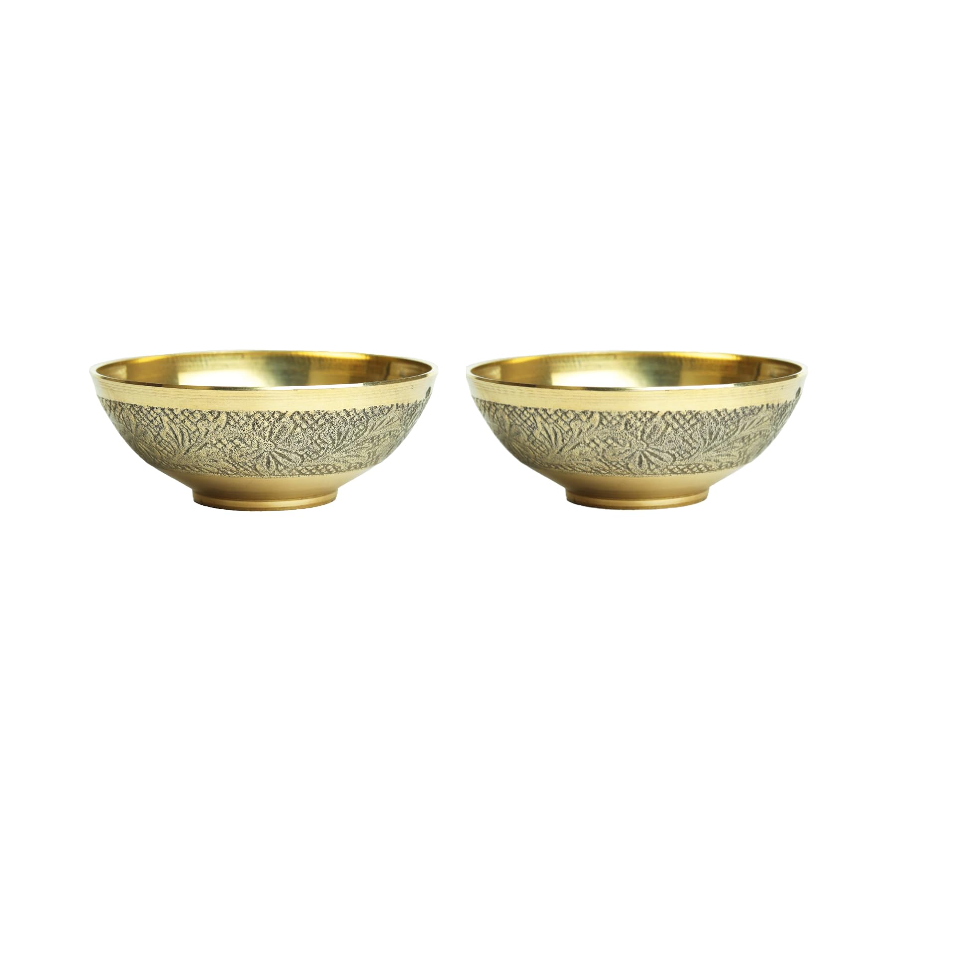 Set of 2 Decorative Pooja Bowls Multipurpose Pooja Small Brass Katori Prasad Bowls Pooja Articles Indian Traditional New Year Festival Housewarming Puja Decoration Items (Size :- 3" X 2")(Golden)