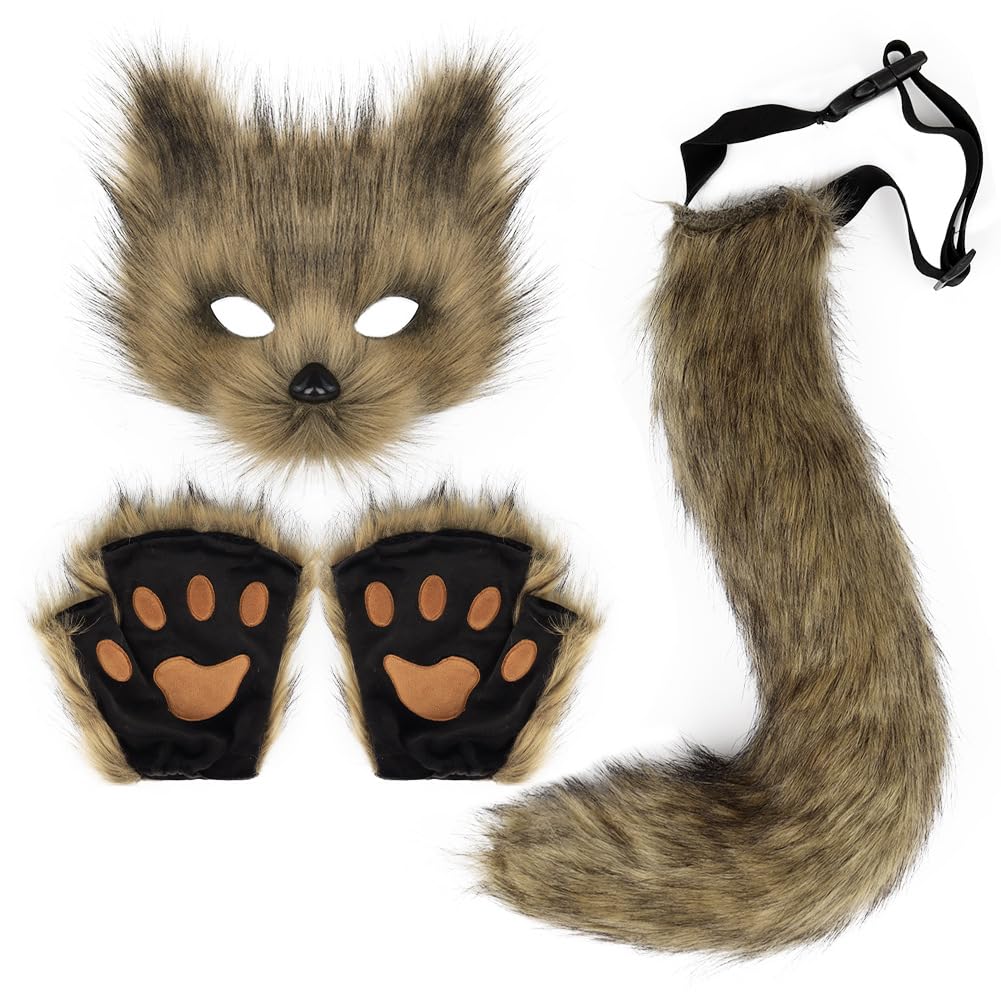 Costume Thérian Halloween Costume Renard BEAHING - Masque, Queue, Gants Pattes Pour Cosplay Cosplay Fourrure