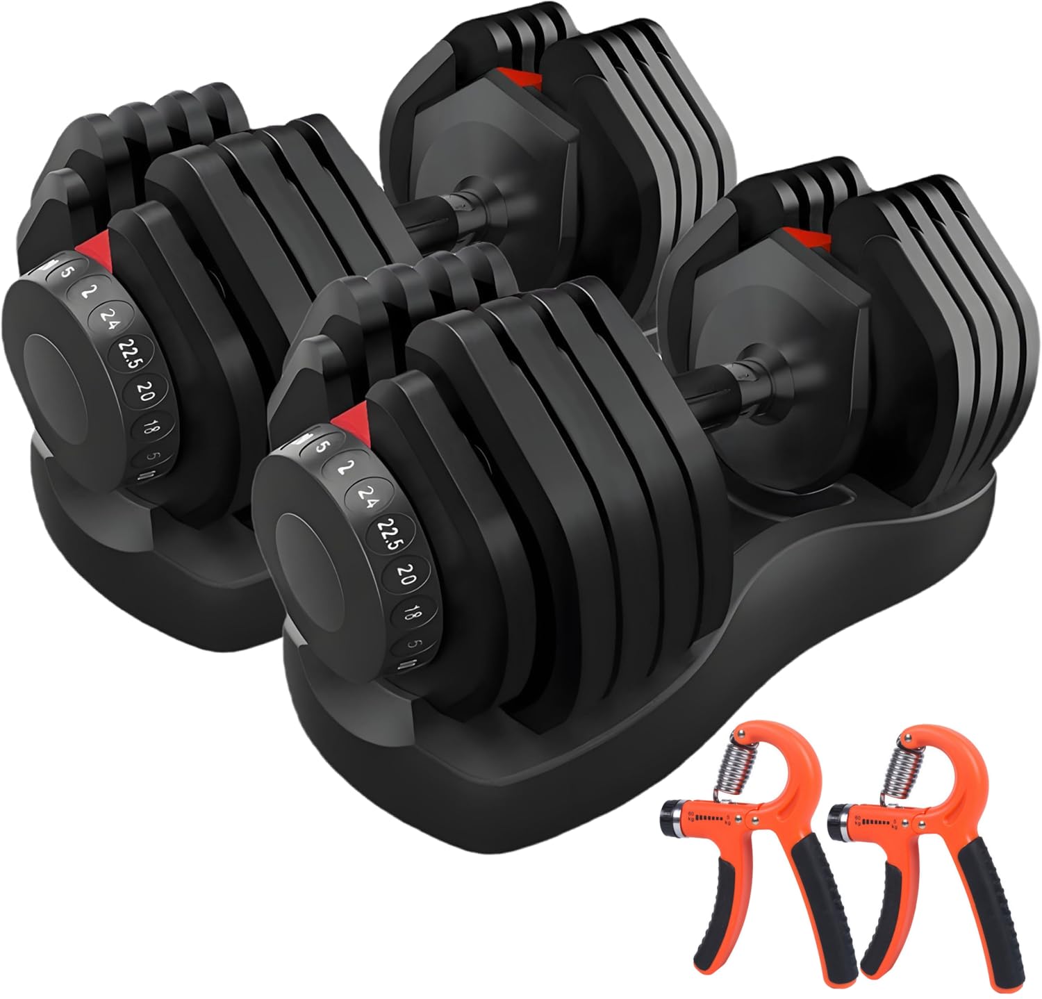 2x24/40kg Pair Adjustable Dumbbell 15 Weight in 1 with Fast Automatic Adjustable and Weight Plate for Body Workout Home Gym dumbbell（Include 2 Dumbbells + 2 Hand Gripper)