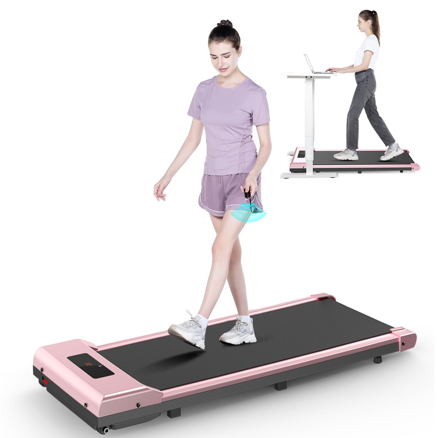 Dskeuzeew Walking Pad Under Desk 2 in 1, 2.5HP Portable Treadmill Mini Compact for Office & Home, Ultra Quiet & Installation-Free, Remote Control, LED Display, 300 Lb Capacity