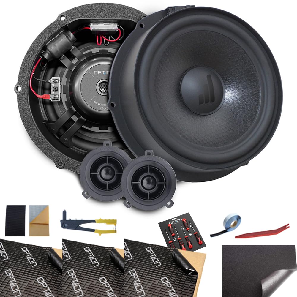 Option Kit de haut-parleurs compatibles avec VW Tiguan (2ème génération, année de construction 2016-2023) avec isolation et outils – 100 % Plug & Play Haut-parleur à compost de 18 cm