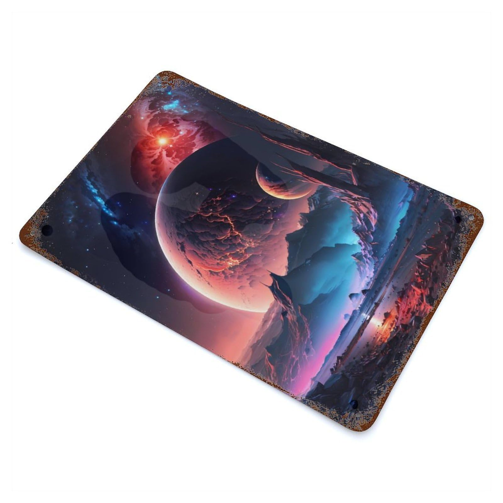 Distant Cosmos Oasis 11.8"x7.9" Vintage Rust Metal Sign, Shabby Chic Decor for Garage, Bar And Workshop Decor