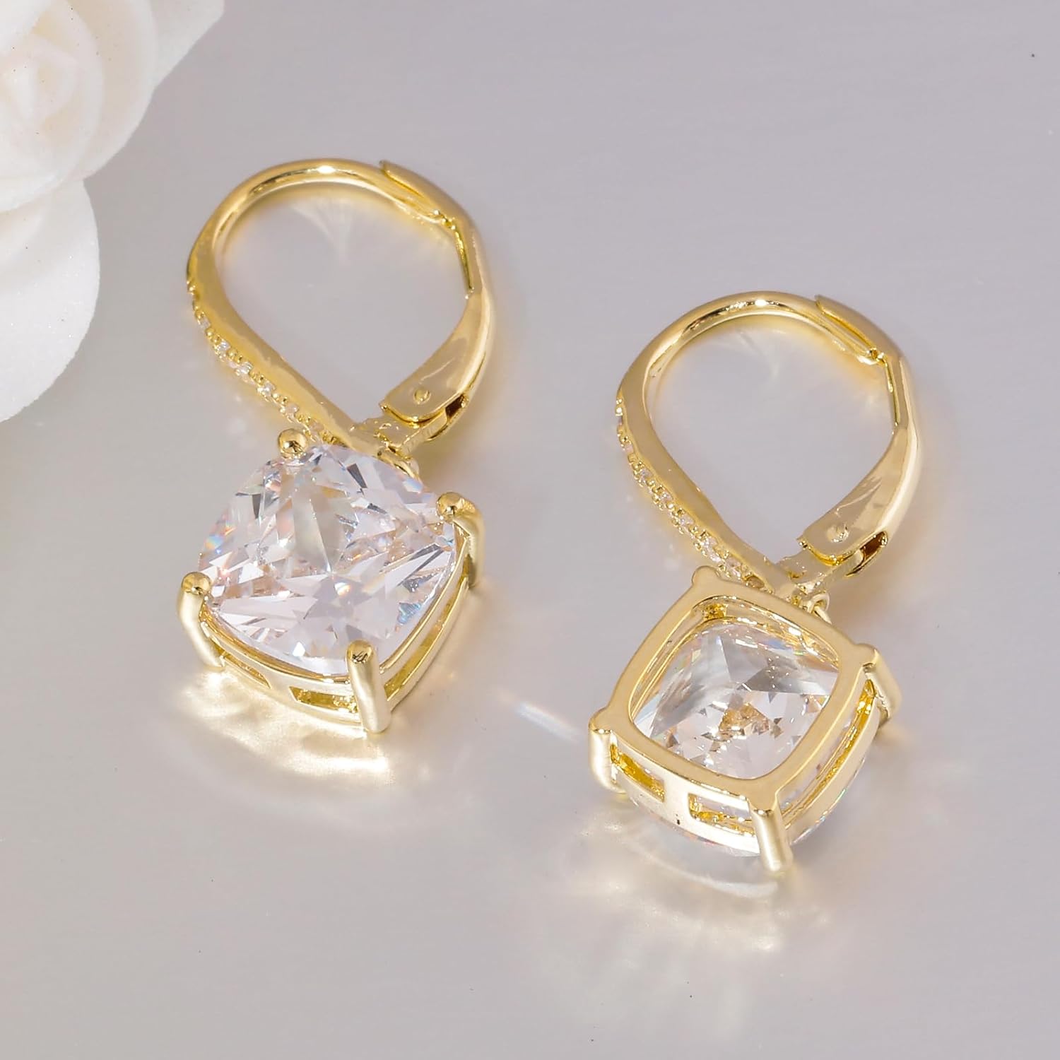 CiNily Square-cut Drop Dangle Earrings for Women Hypoallergenic, Multi-color Cubic Zirconia Earrings Diamond Dangle Earrings Jewelry Gifts for Mothers Day 14K White Gold, Yellow Gold, Rose Gold - Image 5