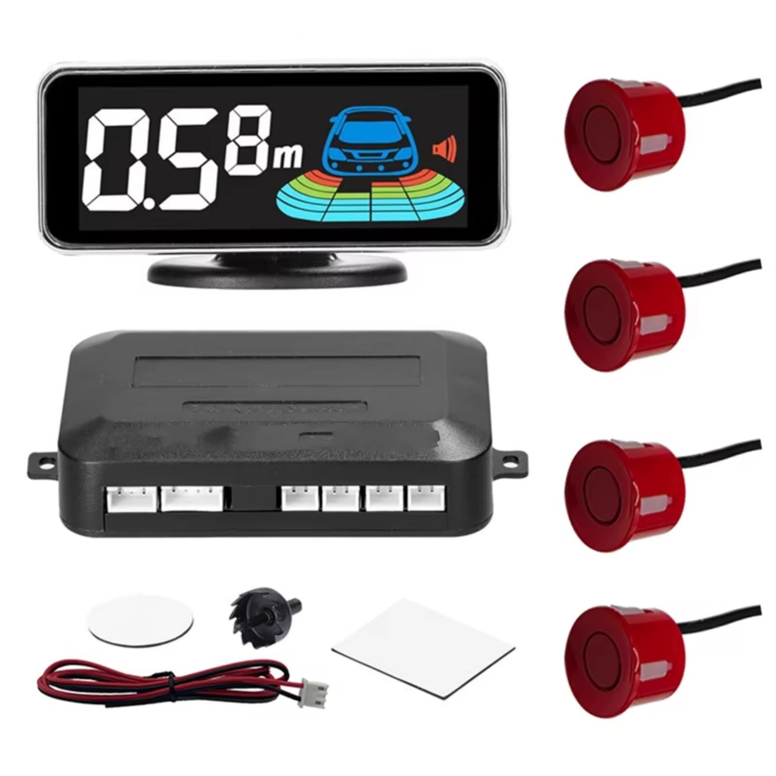 Capteur De Recul Voiture Kit De Capteur Stationnement Radar Rétroéclairage Système D'affichage LED Parktronic Moniteur De Recul Détecteur Assistant Radar De Recul Voiture(White sensors,4 sensors)
