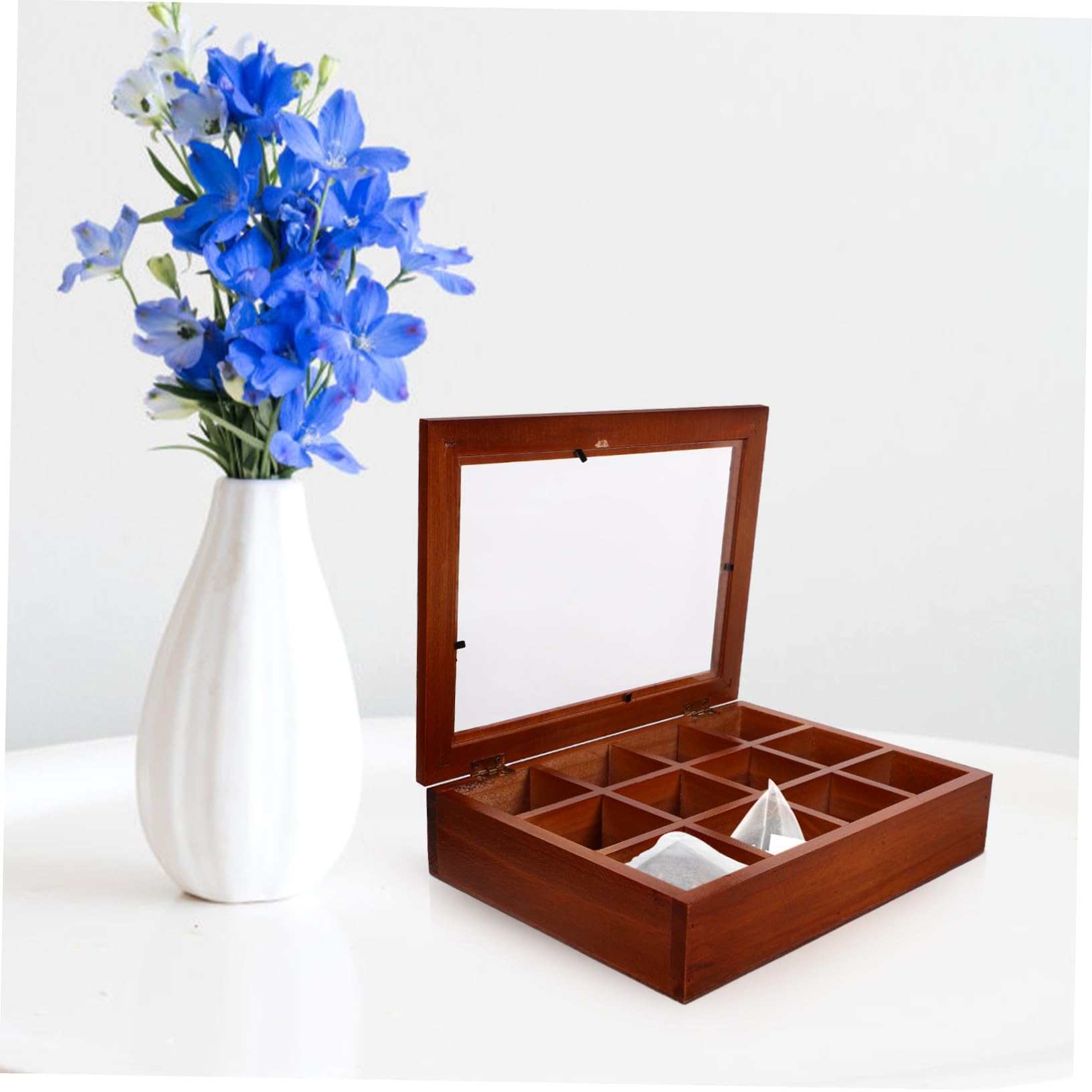 Teeaufbewahrungsbox und Tragbarem Design Eleganter Teebeutel Organizer mit 12 Fächern Transparentem Deckel für Küche und Wohnraum