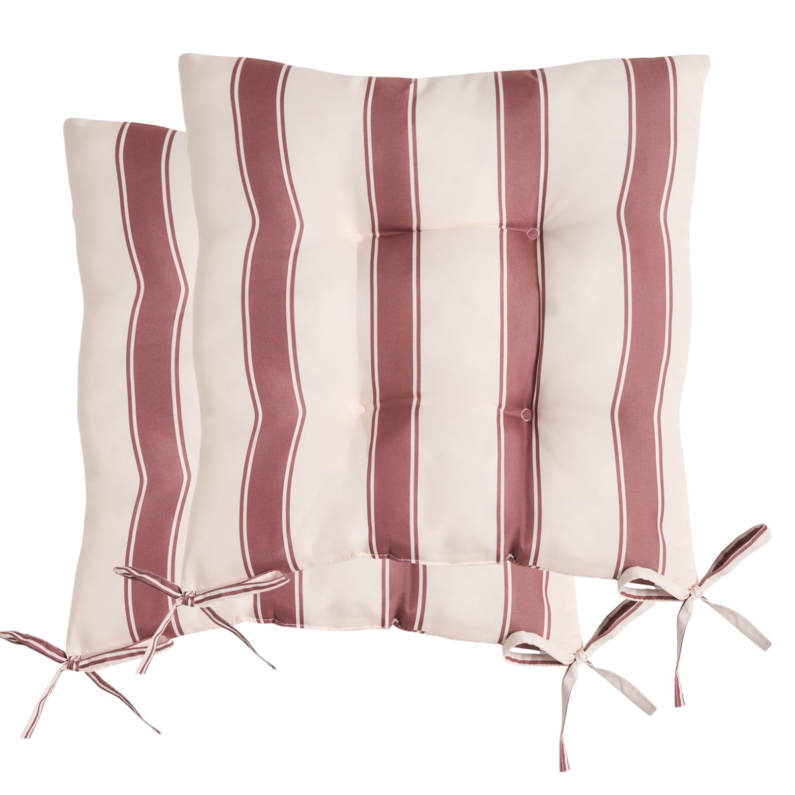 Ohs Chocolate/Cream 2 Pack Seat Pads Garden Chair Cushions Stripe, Soft Comfy Indoor Outdoor Seat Cushions With Ties For Garden Furniture Bistro Chairs Kitchen Dining Chair Cushions, - 40 X 40Cm
