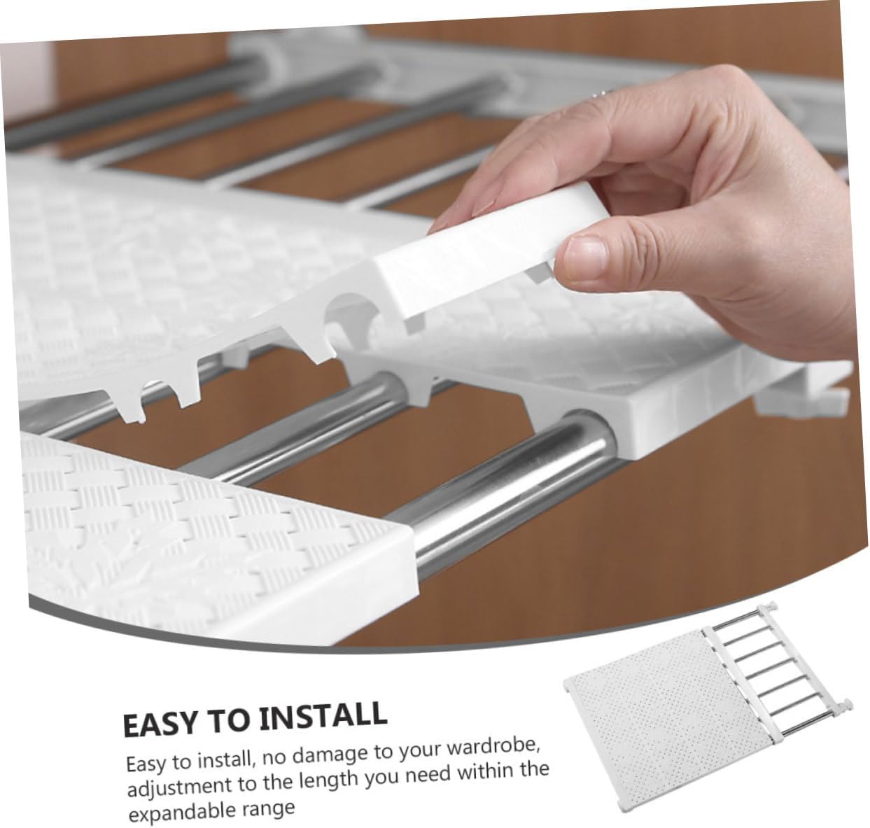 1pc Expandable Wardrobe Layered Divider Shelf for Clothes Punch Storage Rack White for Organizing Clothes and Shoes Closet Cabinet