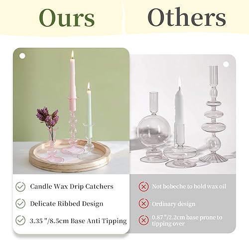 Miniatura 5 de Glasseam Portavelas cónicos de vidrio juego de 3 candelabros transparentes decorativos con Bobeche modernos candelabros cónicos acanalados para