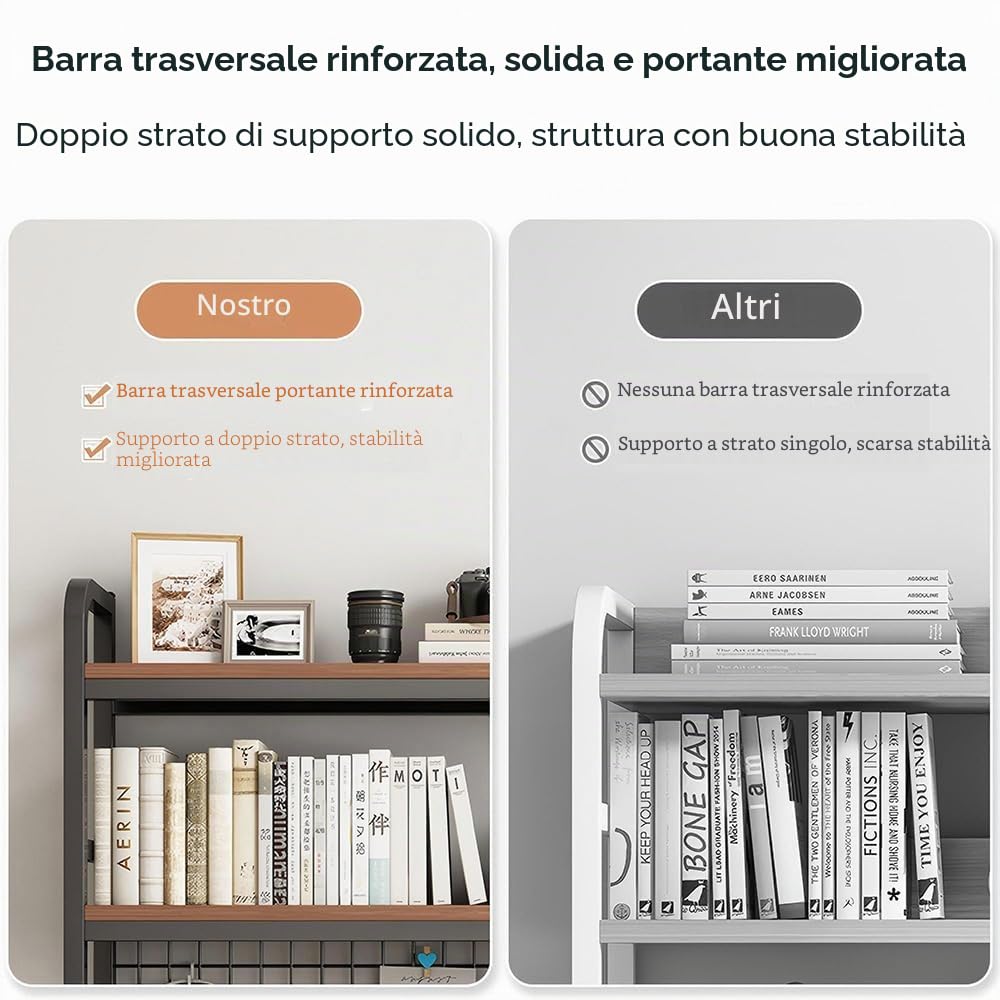 NUODWELL Libreria da scrivania per computer a 2 ripiani, in metallo, con pannello a griglia, 95 cm, multiuso, in legno, per esposizione del computer, per ufficio, casa, dormitorio, (nero)
