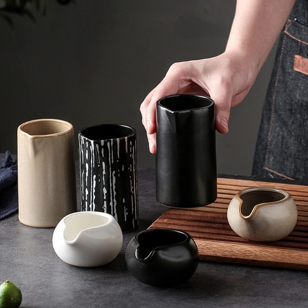 Salsiera per salsa per condimenti per insalata, salsa a bocca affilata, tazza per latte, latte, caffè, serbatoio per latte in ceramica, per cucina e ristorante (bianco)