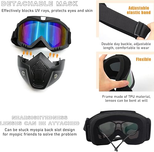 Miniatura 4 de Gafas de Motocicleta, Gafas de Casco de Dirt Bike Resistentes al Viento con Máscara Facial Removible, Accesorios de Motocicleta (Colorido)