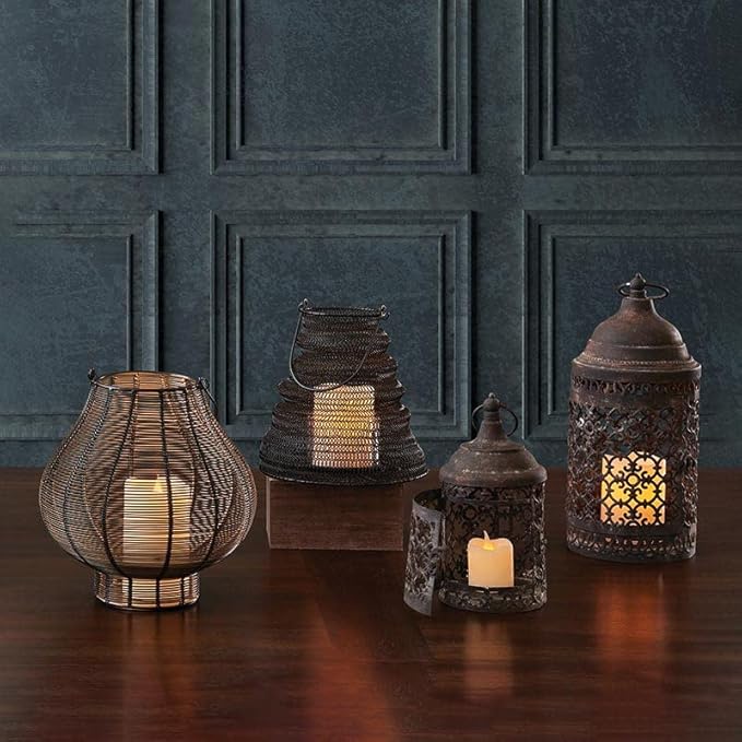 47th & Main Hurricane Lantern Metal Candle Holder, Medium, Black/Gold