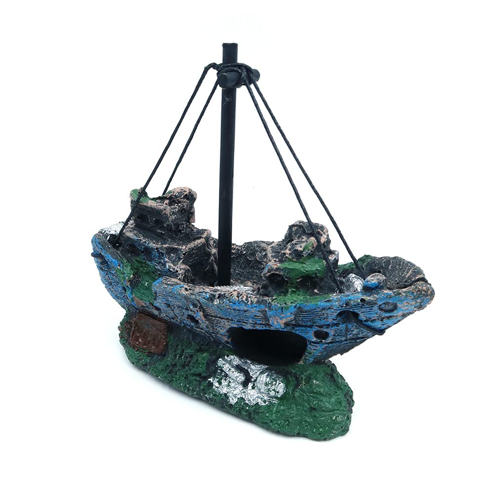 Tiardey Resina Barco de Pesca Adorno de Acuario Planta de decoración de plástico para Accesorios de pecera escondite de Peces y camarones