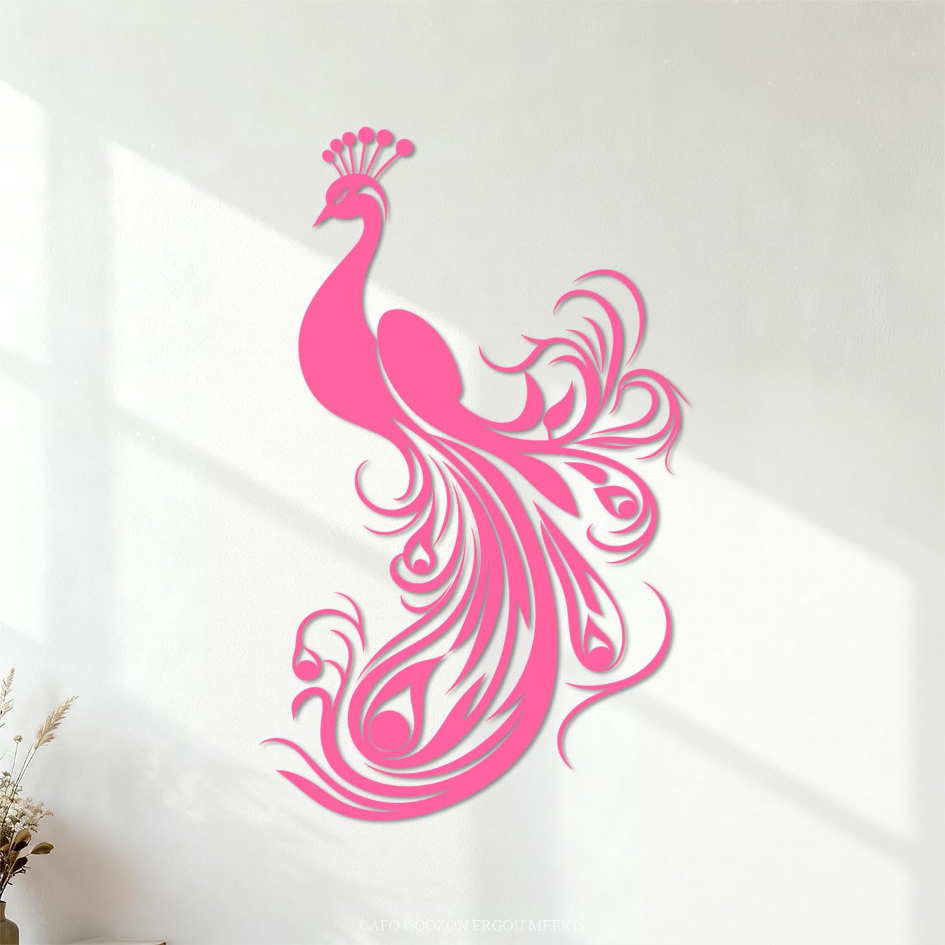 Engraving Stickers Elegant and Peacock Silhouette with Intricate Floral Details 50.4x81.1cm Glass Stickers Pink โ image 1