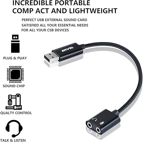 Miniatura 2 de ENVEL Tarjeta de sonido USB+auriculares para juegos con micrófono para PC, PS4, PS5, Nintendo Switch, Xbox One X S