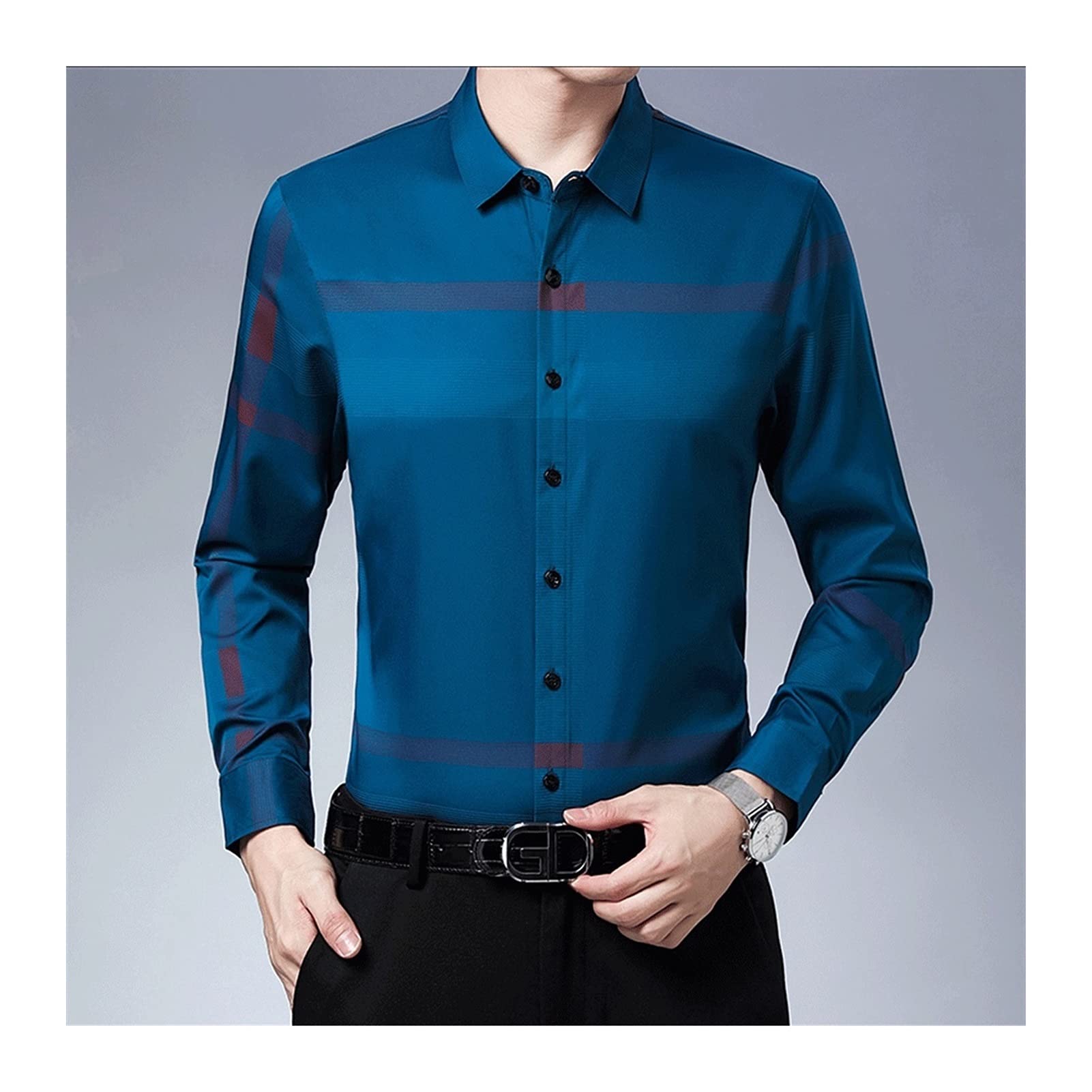 Amazon Co Jp 男性の服の長袖のシャツのカジュアルな服ジャージのためのメンズシャツ Color Blue 2 Size L Code 服 ファッション小物
