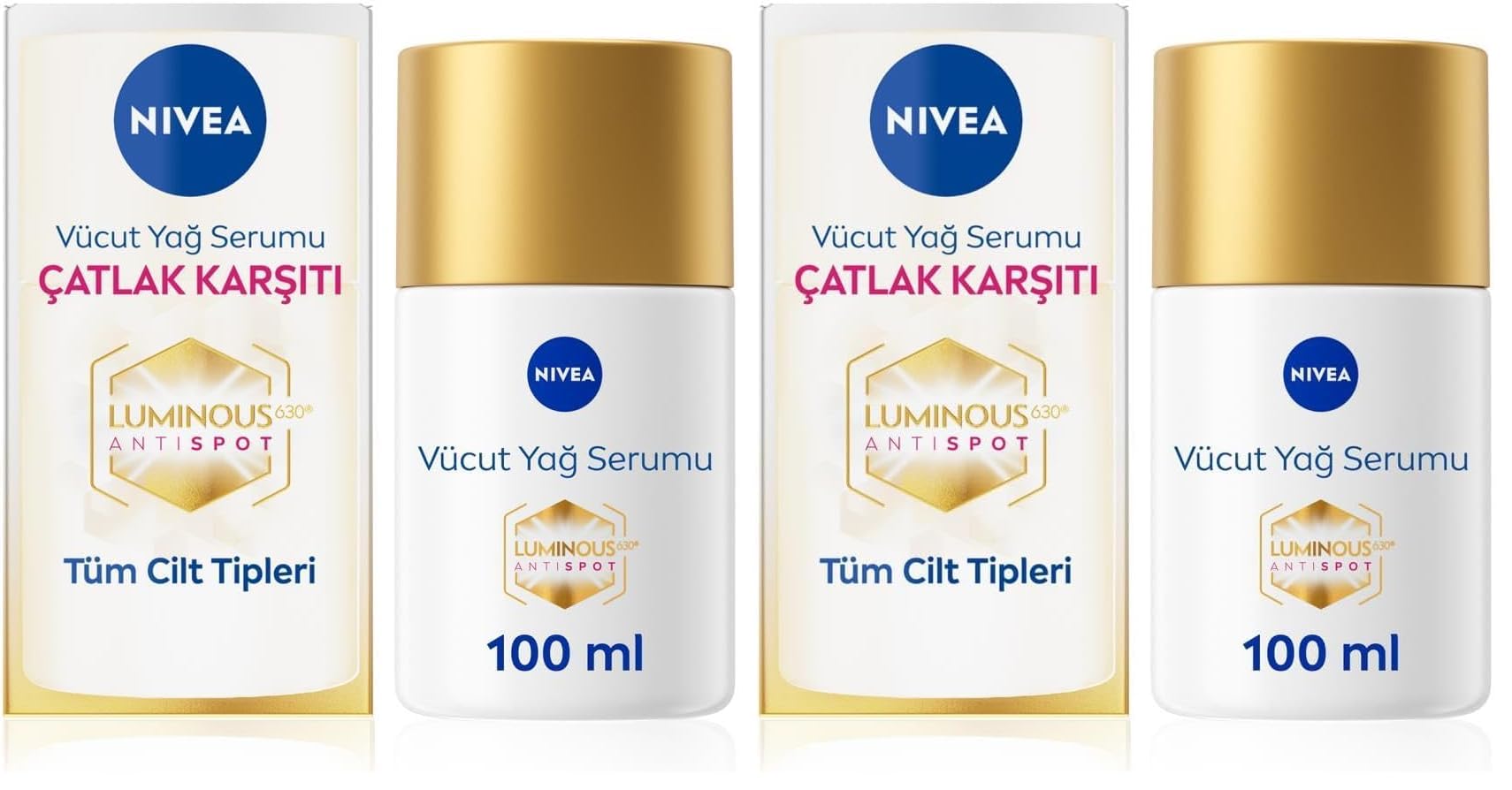 NIVEA Luminous630 Çatlak Karşıtı Vücut Yağ Serumu 100ml, Cilt Tonu Eşitleyici, 48 Saat Nemlendirici, Pürüzsüz Cilt Hissi (2 paketi)