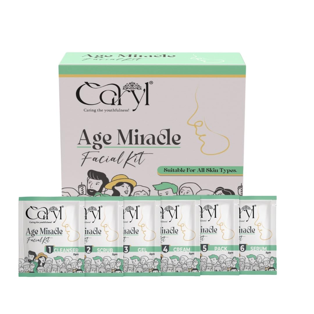 Caryl Age Miracle Facial Kit, 30gm | Improves Skin Texture, Purifies Skin & Increases Firmness | With 5 Facial Wipes FREE | For All Skin Types | Suitable for Women