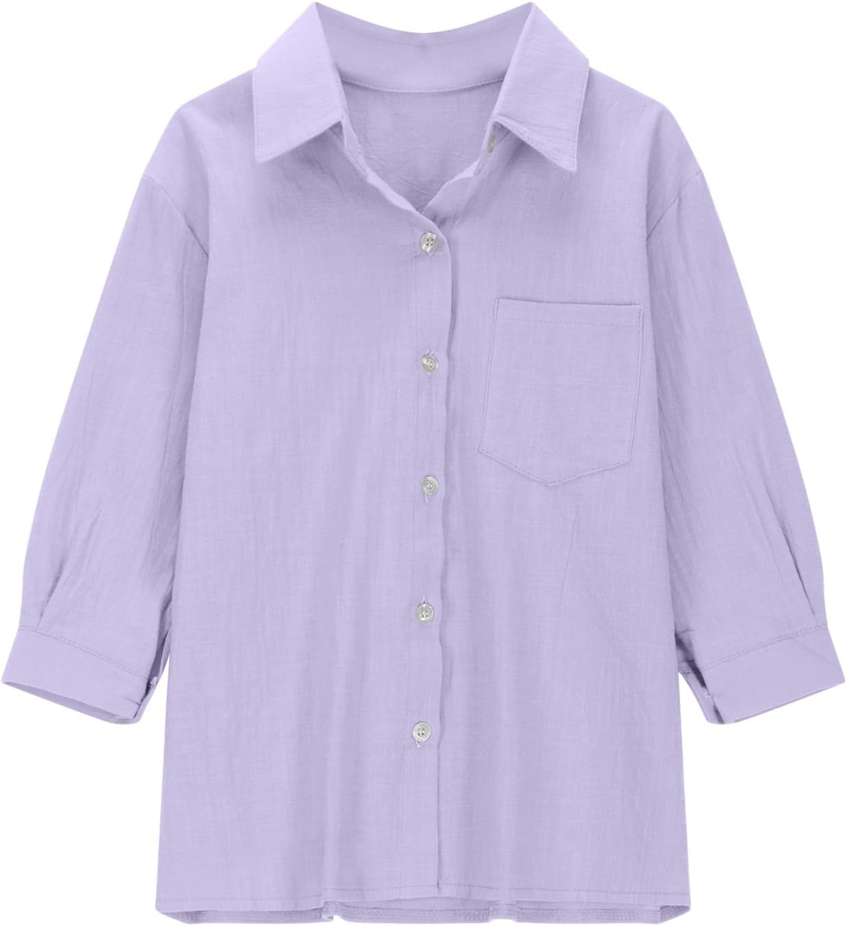 Summer Girls Cotton Linen Shirts Kids Striped Tops Lapel V Neck Button Down Shirt Loose Fit Casual Blouses Tee