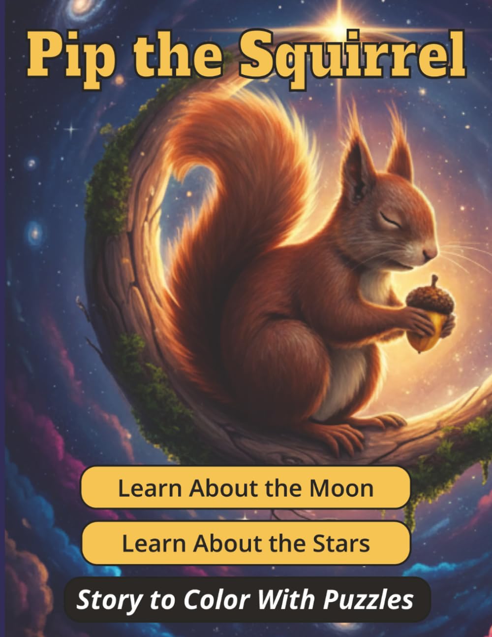 Pip The Squirrel - Learn About the Moon and Stars: Story Book For Kids With Coloring and Maze Puzzles (Pip the Squirrel Coloring Story)