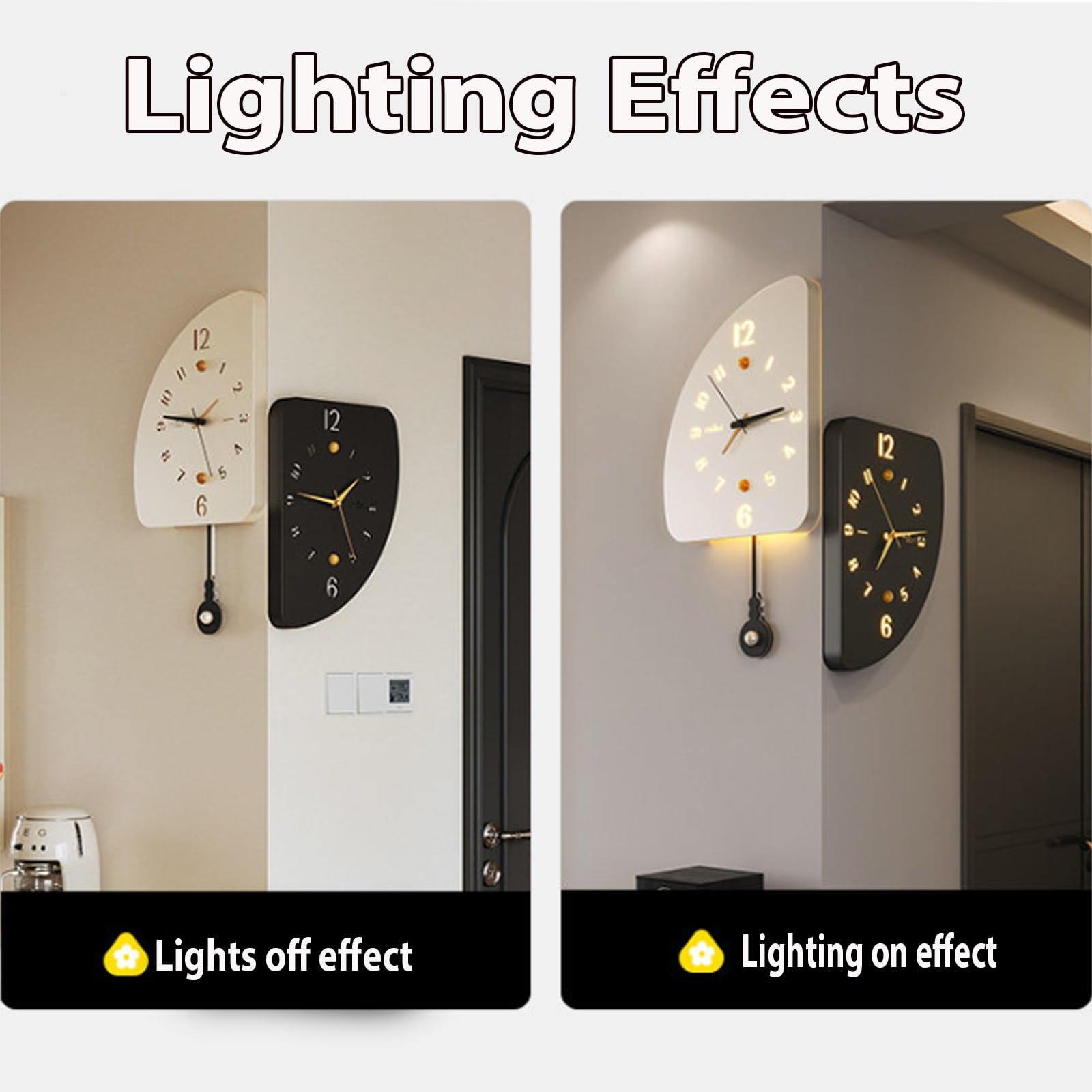 Genérico Reloj de Pared de Esquina 3D de Doble Cara, Reloj de Esquina de 90 Grados con luz, Reloj de Pared Luminoso silencioso (White 49cm/19.2in)