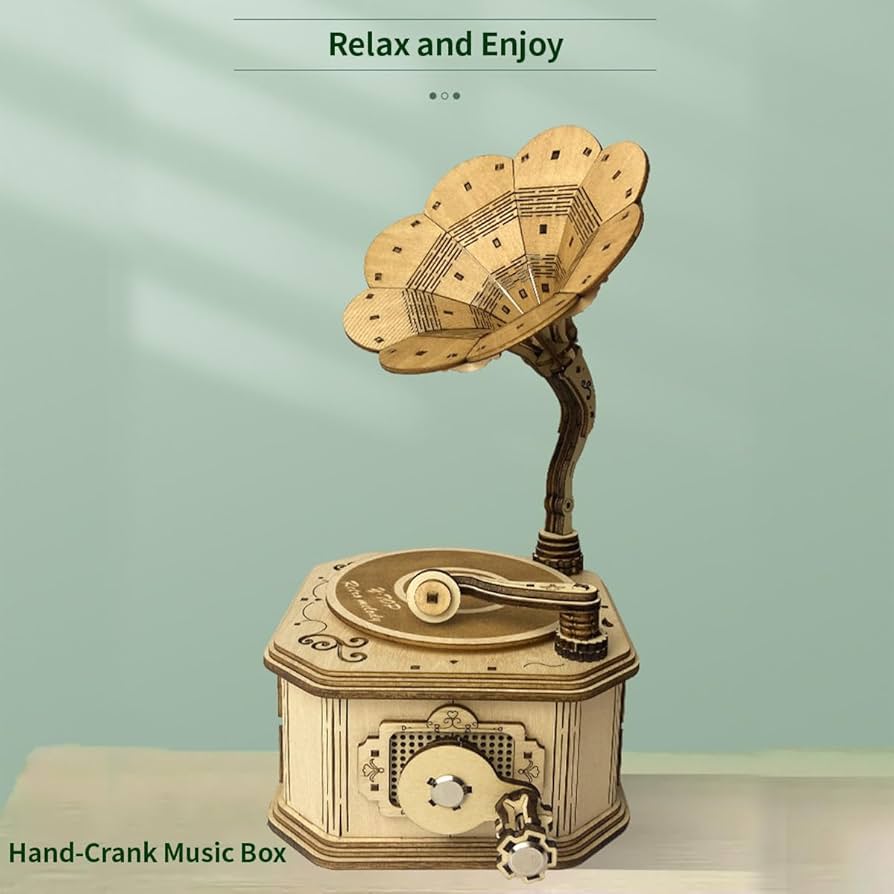 Amazon | JHSFsfX 3D木製レトロ蓄音機オルゴールモデルキット