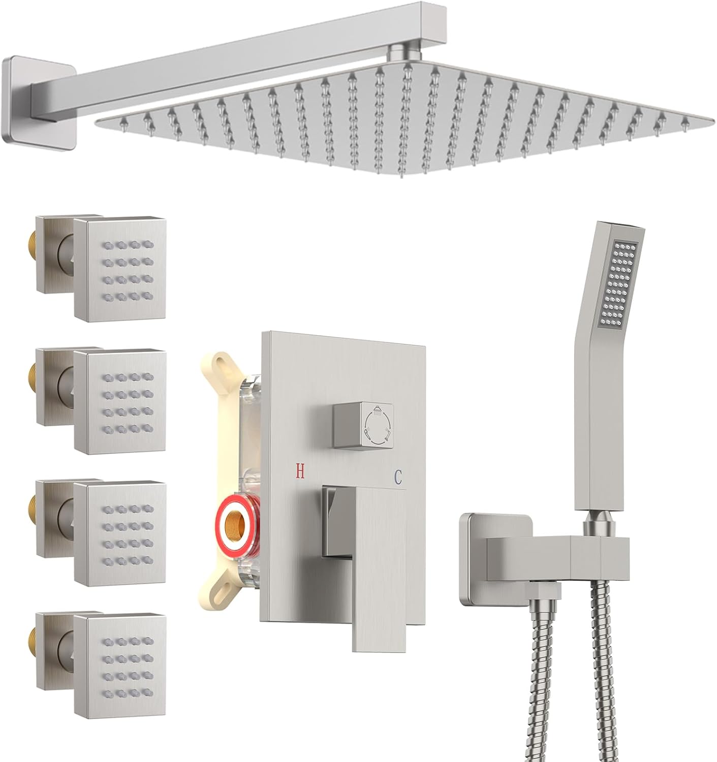 KOJOX Rain Shower System with Body Jets, 12 Inch Powerful Full Body