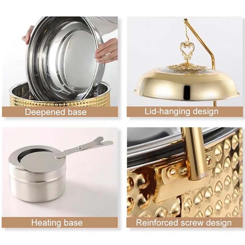 Calentador de Buffet Dorado con diseño de Tapa Colgante y Placas calefactoras comerciales de Acero Inoxidable, Adecuado para Banquetes, Bodas y Fiestas de hoteles