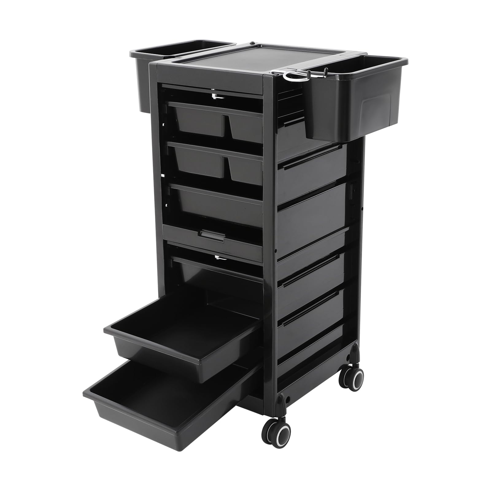 Carrello da parrucchiere con 6 cassetti e 2 cestini, trolley con 2 ante con porta asciugacapelli, per parrucchieri, ospedali, spa