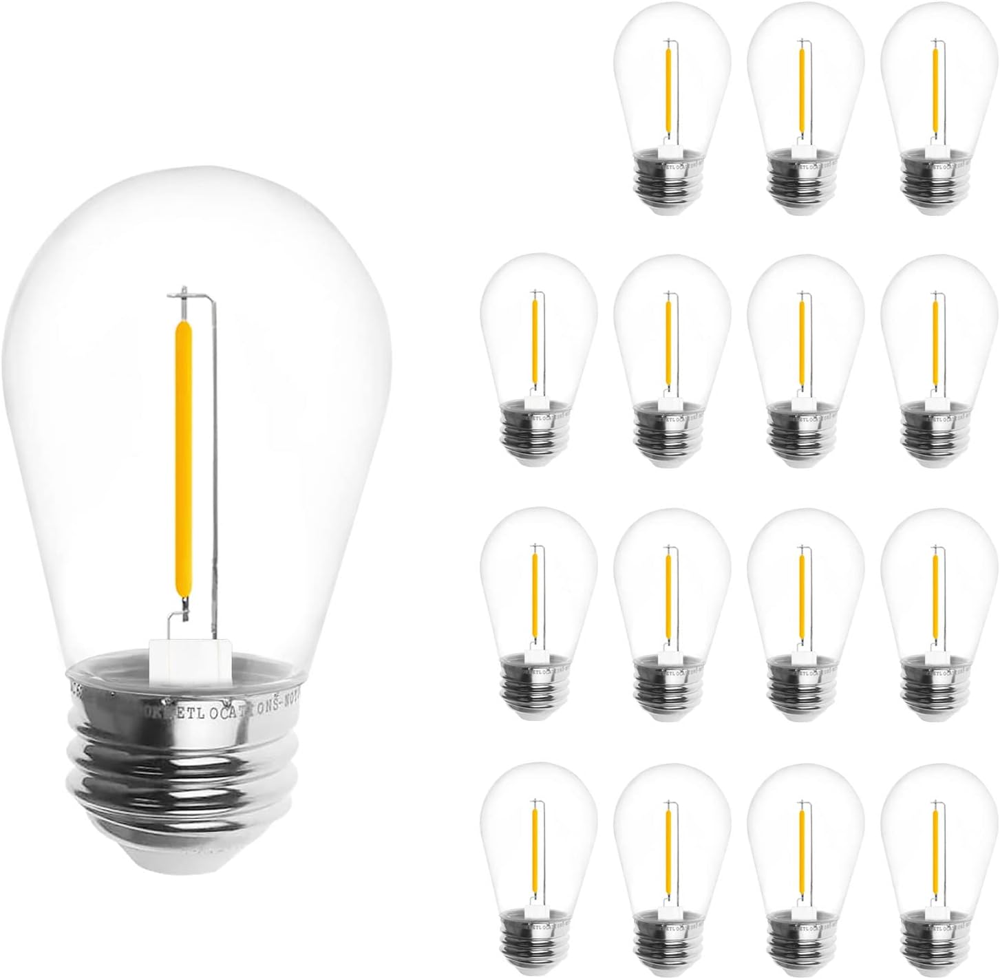 Jslinter Energy-Efficient S14 LED String Light Bulbs Replacement - 3V Solar-Powered, Shatterproof, 2700K Warm White, Outdoor/Indoor, E26, 15-Pack