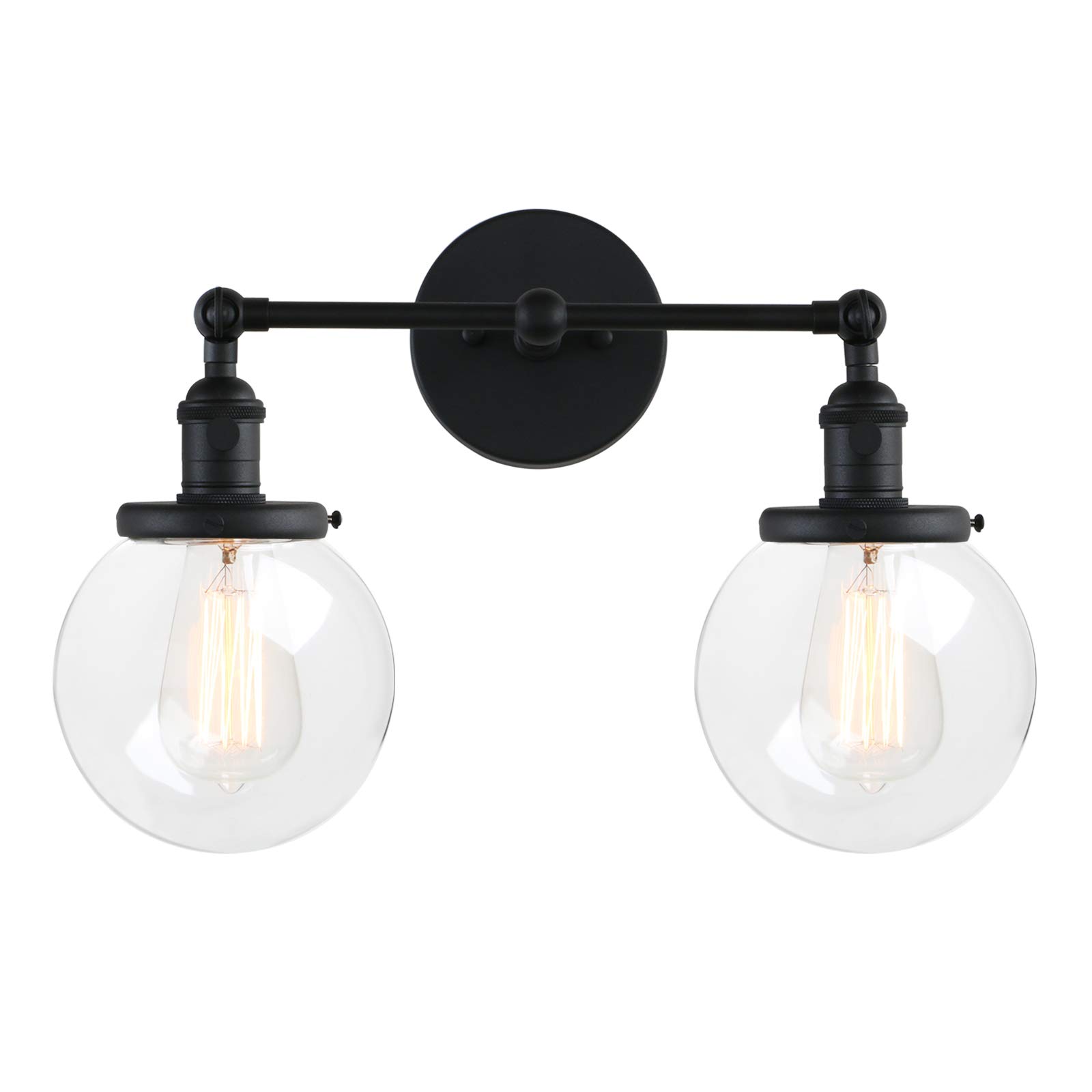 Pathson Vintage 2 Lights Wall Sconces with On Off Switch, Globe Glass Bathroom Vanity Light Fixtures, Industrial Wall Lighting Lamps for Living Room Bedroom