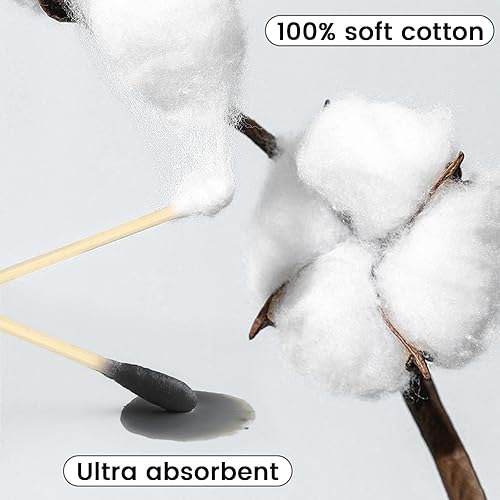 Vista 9 de 500 hisopos de algodón de 6 pulgadas con estuche de almacenamiento, hisopos de algodón resistentes sin pelusa con mango de bambú, hisopos de algodón