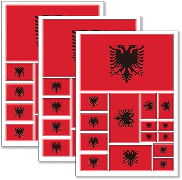 QQSD Albania Flag Sticker Albanian Decal in Multiple Sizes, 3 Pack, 11.7 x 8.3 Inches