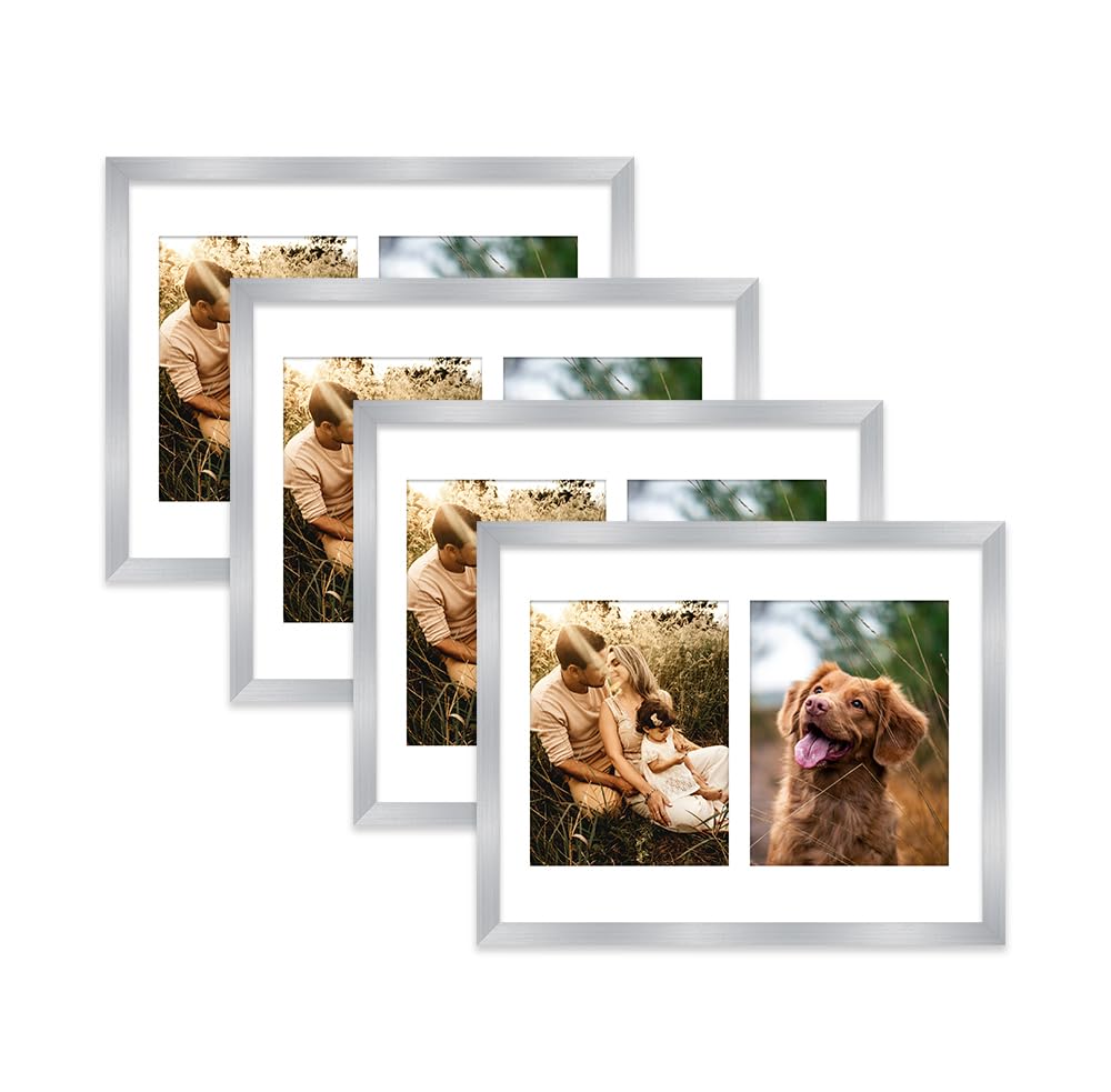 Silver Multi Photo Frame - Holds 2 x 8x6 Pictures, Family Collage Picture Frame for Wall Display, 14x11 Frame size, Set of 4