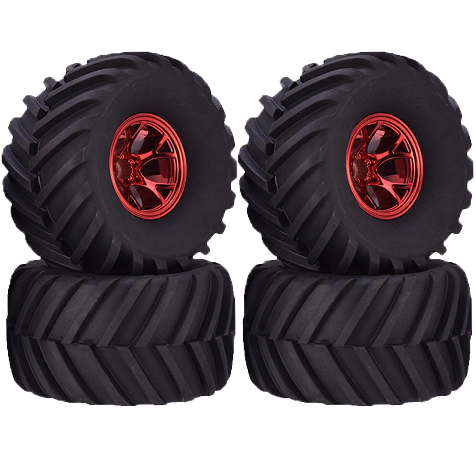 KINGCOO 4PCS RC Truck Tires 135MM Rubber Tyres and Plastic Wheel Rims Accessories for Monster Truck 1/10 RC car for HSP HPI Tamiya Kyosho Truggy (Y-Red) โ image 1