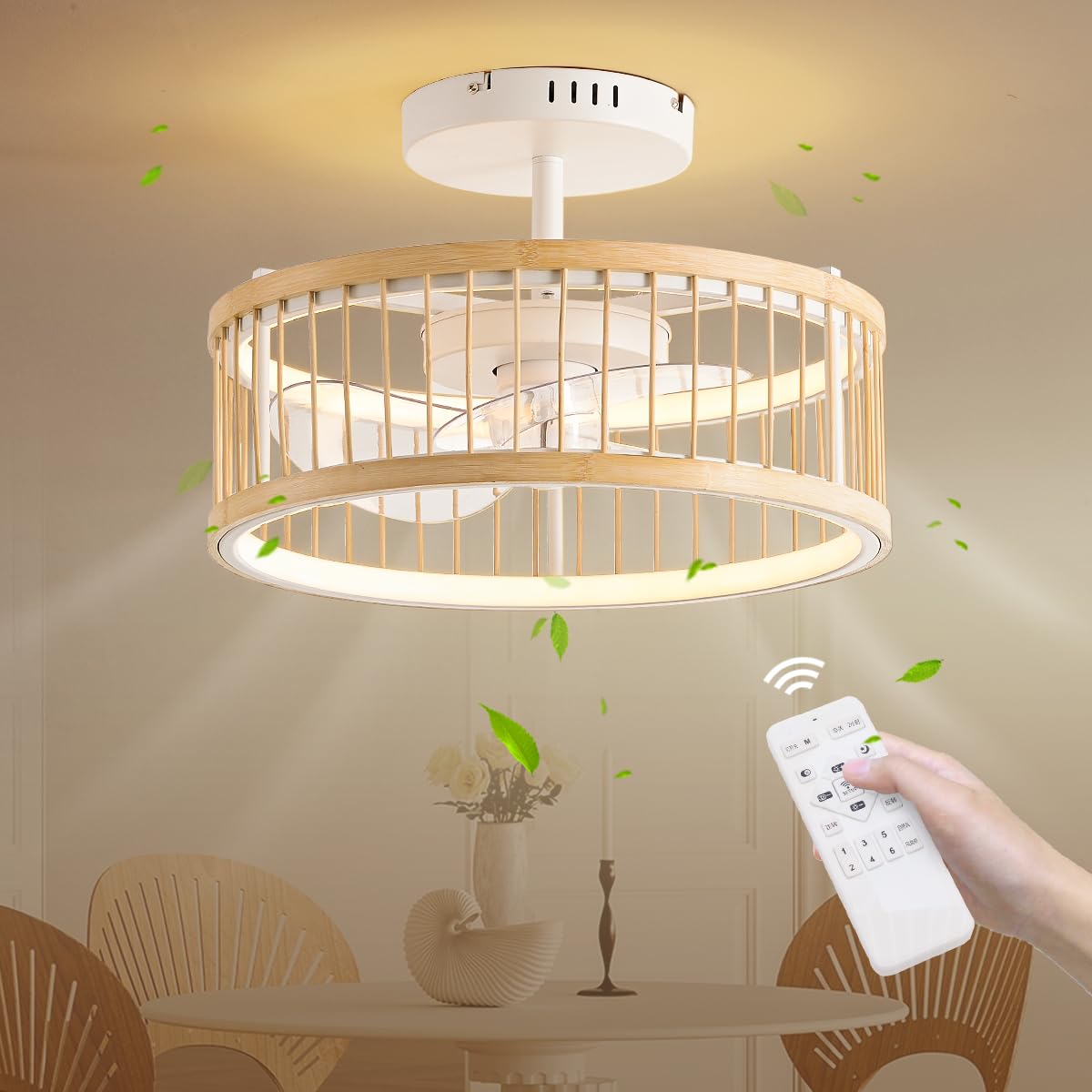 Epochglo Ventilador de Techo con Luz 42W, Ventiladors de Techo 3000K-6500K, DC 13W Lampara Ventilador Techo LED y Mando Modernos APP Reversible Modo Verano/Invierno para Dormitorio Salón Madera 16.4"