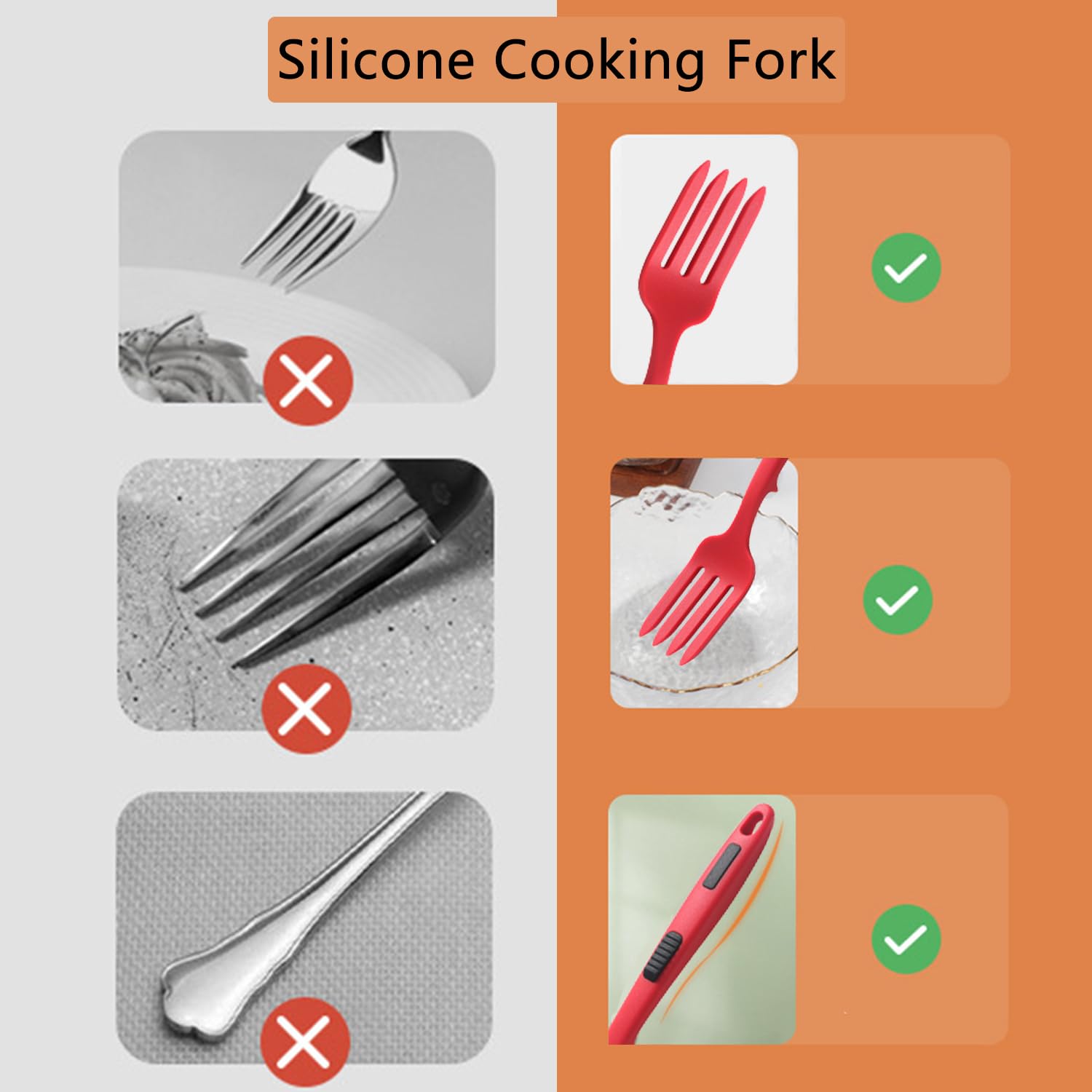 Forchetta Flessibile In Silicone, 2 Pezzi Forchettone Da Cucina, Forchettone Silicone Cucina, Forchetta Per Frullare, Resistente Al Calore, Antiaderente, Per Frullare e Mescolare (Rosso, Blu)