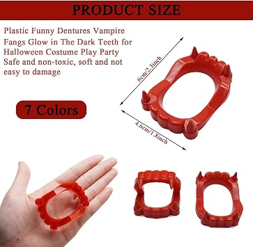 14 PCS Halloween Demon Teeth Gnarly Fake Teeth,Plastic Funny Dentures Vampire Fangs Glow in The Dark Teeth for Halloween Costume Play Party