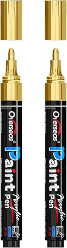 Overseas Marcadores de pintura dorados, marcadores acrílicos permanentes, paquete de 2 unidades, a base de agua, secado rápido, marcadores de