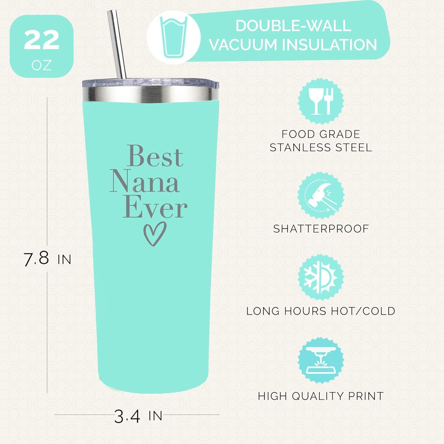 Your Dream Party Shop Best Nana Gifts Ever Tumbler - Nana Cup with Straw and Lid - Mothers Day Gifts for Grandma Tumbler From Grandkids - Grandma Mug image 2