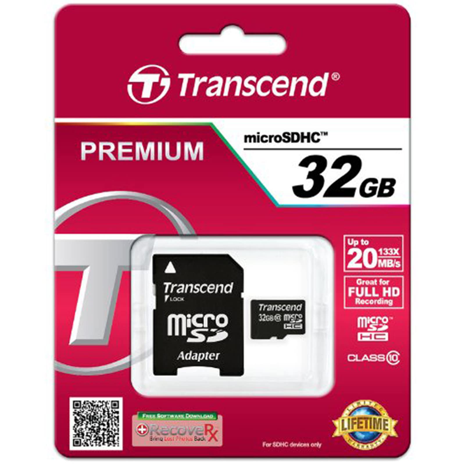Transcend Carte Mémoire microSDXC 32 Go Classe 10 (Premium) TS32GUSDHC10