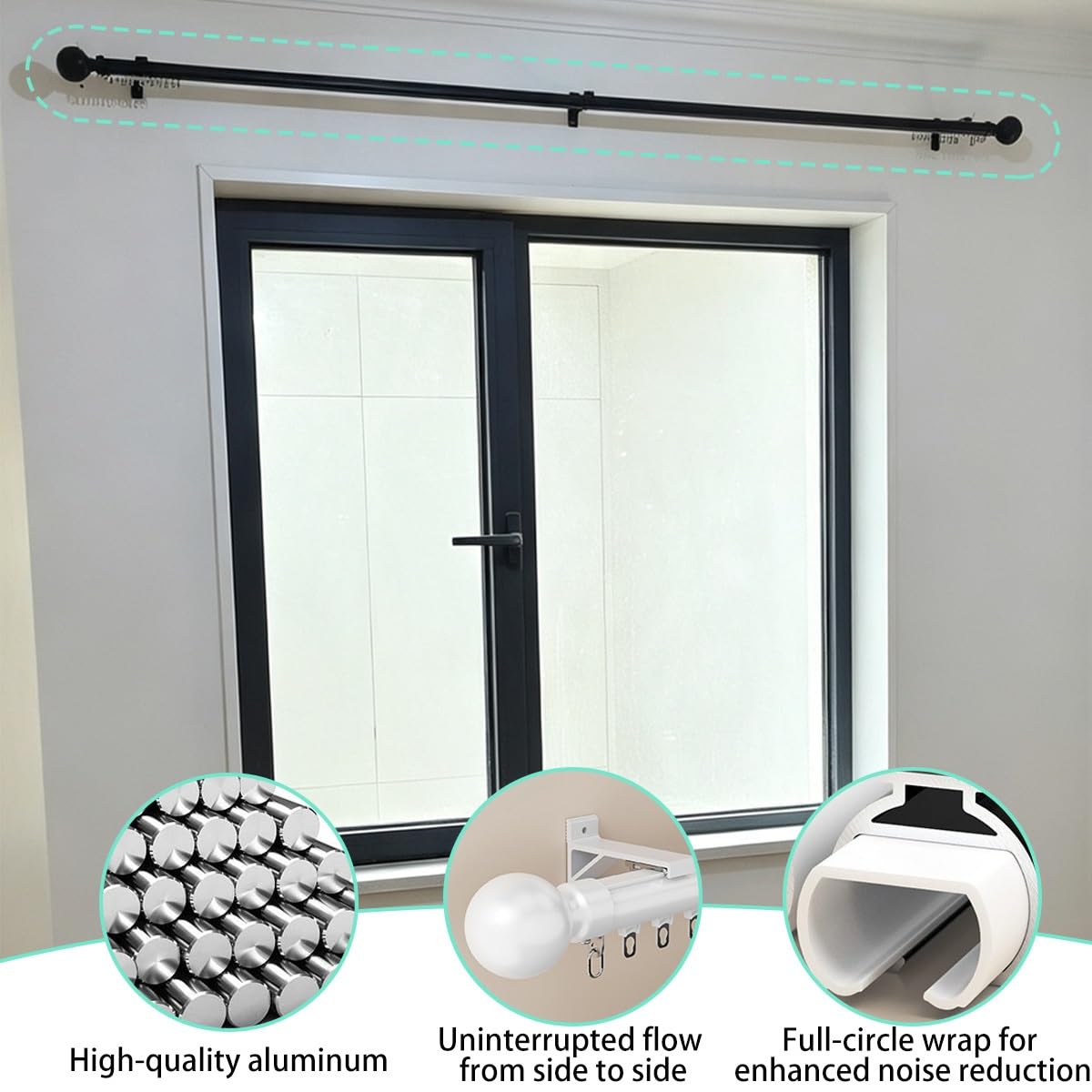 Tringles Rideaux Aluminium Roulement Roulette, Montage Plafond et mur Rail