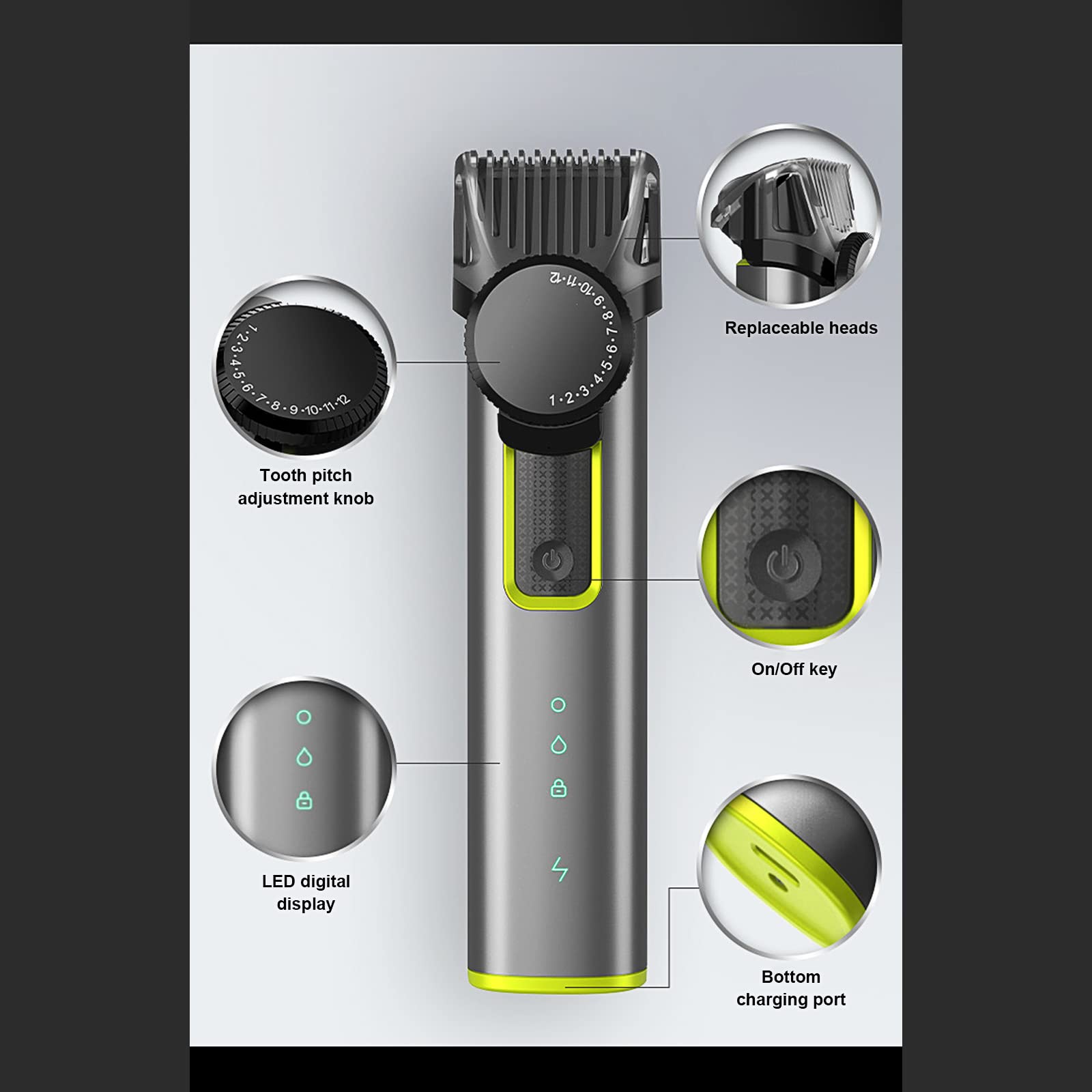 4 in 1 Rasoio per barba e peli del naso, Rimozione dei peli del naso indolore per uomo, Display LCD, Ricaricabile USB